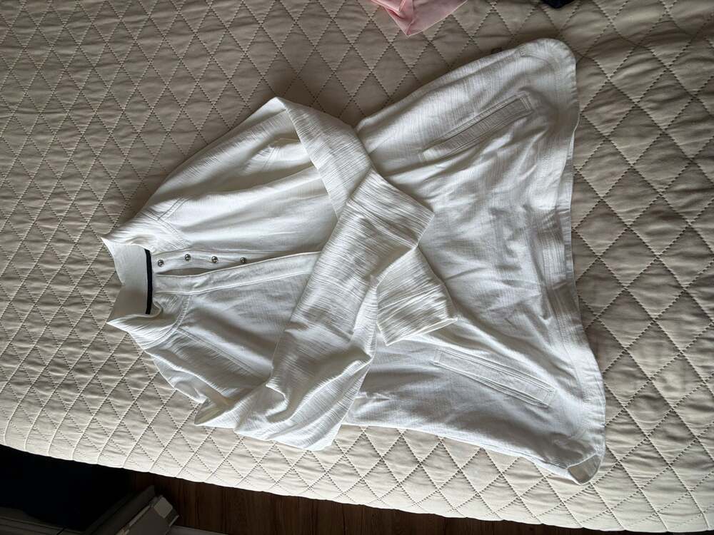 Cabi White Textured Button-Front Henley Top